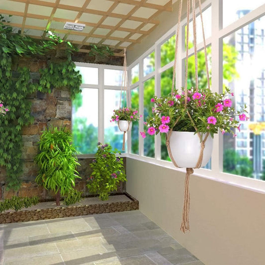 4 pieces - Plant hanger - 90 cm - Plant hanger for flower pot - Flower pot hanger - Macrame plant hanger - Planters - Hanging pot - Jute canvas hanging decorations - for indoors and outdoors - For balconies, wall decoration - brown
