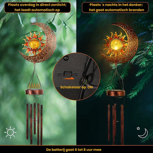 Magic Wind Chime, Solar moon and sun lighting, Outdoor lighting, Wind organ, Solar lighting, Solar garden lighting