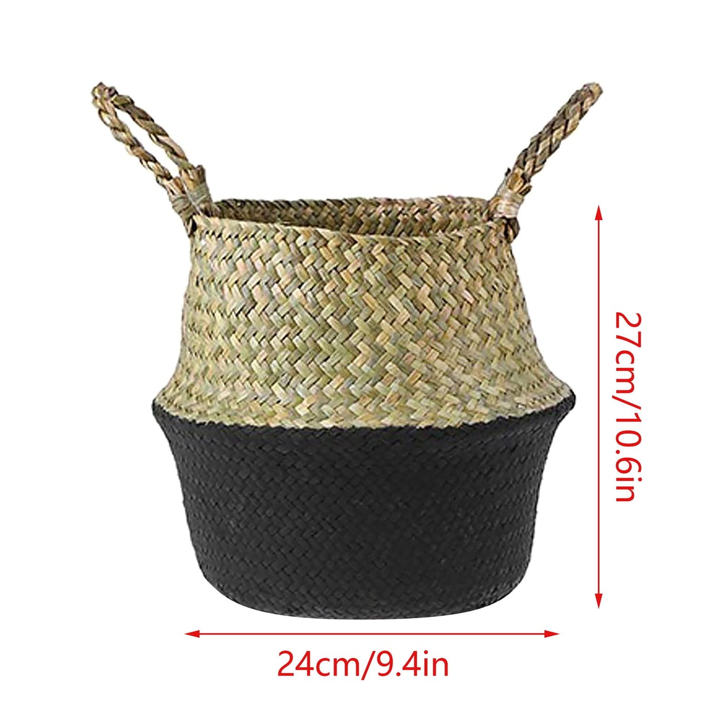 Seagrass Wicker Folding Storage Basket, Handmade Decorative Plant Pot Basket for Home Decor, 25.9 x 32 cm