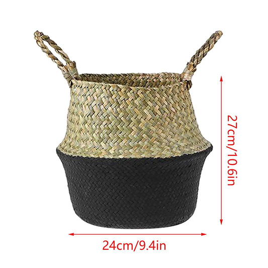 Seagrass Wicker Folding Storage Basket, Handmade Decorative Plant Pot Basket for Home Decor, 23.9 x 26.9 cm