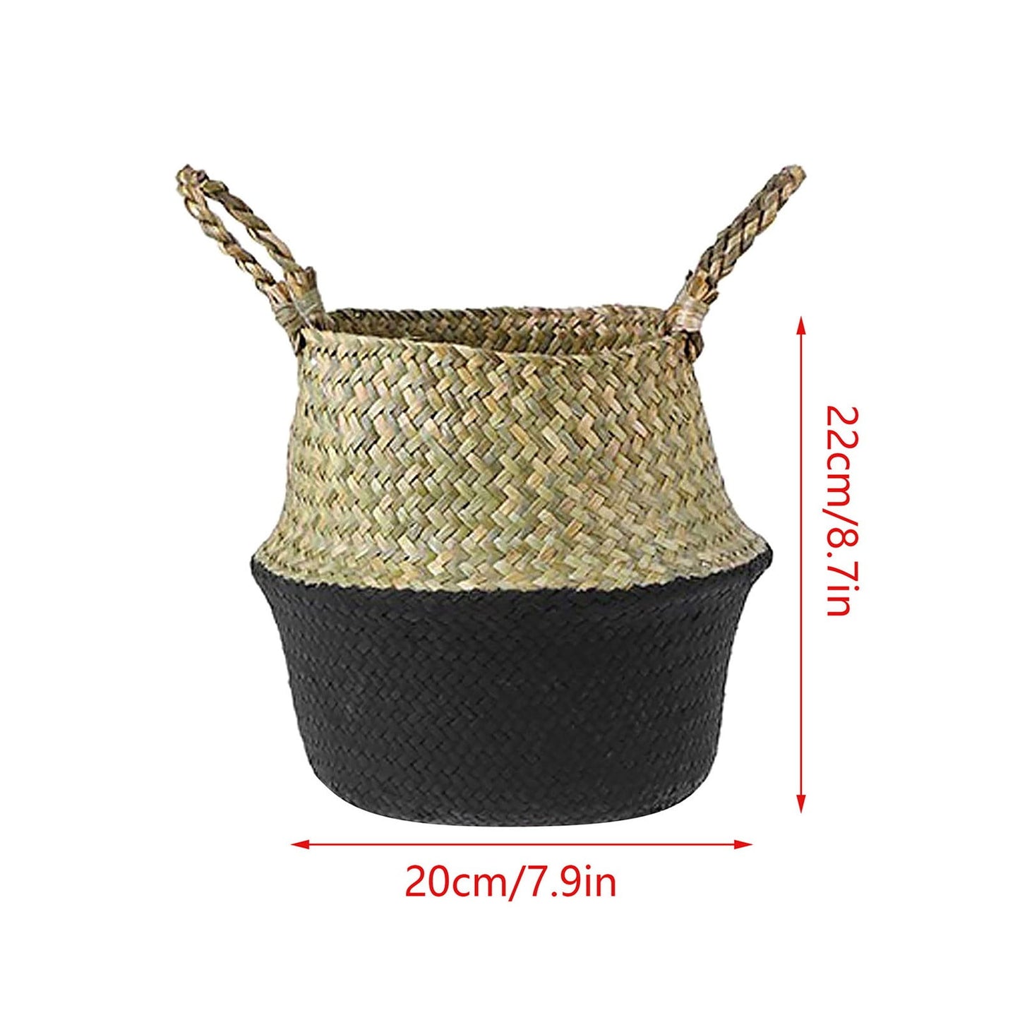 Seagrass Wicker Folding Storage Basket, Handmade Decorative Plant Pot Basket for Home Decor, 23.9 x 26.9 cm