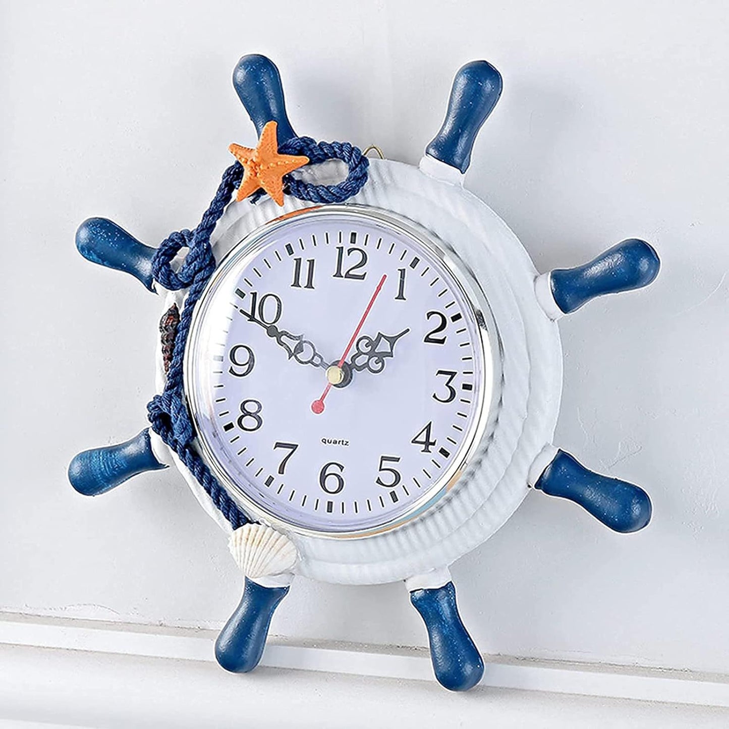 Mediterranean Style Wooden Ship Steering Wheel Outdoor Garden Wall Clock,4 in Home Decoration Wall Clock Large Outdoor Decoration