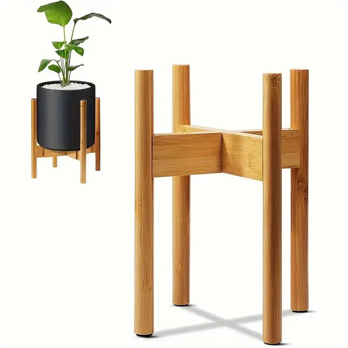Tall Plant Stand Fixed Size Raised Bamboo Plant Stand for Indoor Pots (Not Included) - Modern Flower Pot Holder with Plug In Design - Easy to Assemble - Bamboo(Only flower racks)