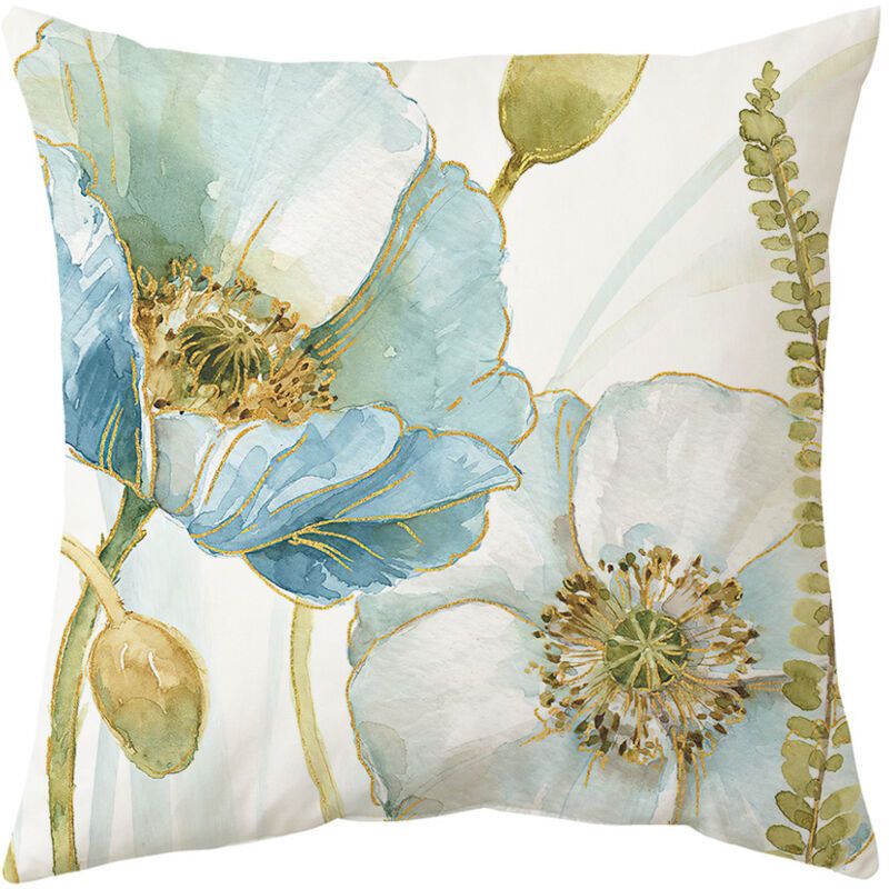 4 Pack Outdoor Cushion Cover, Waterproof Yellow and Blue Flowers Pattern Sofa Pillowcase for Patio Garden Living Room Bedroom Decoration, 45 x 45cm