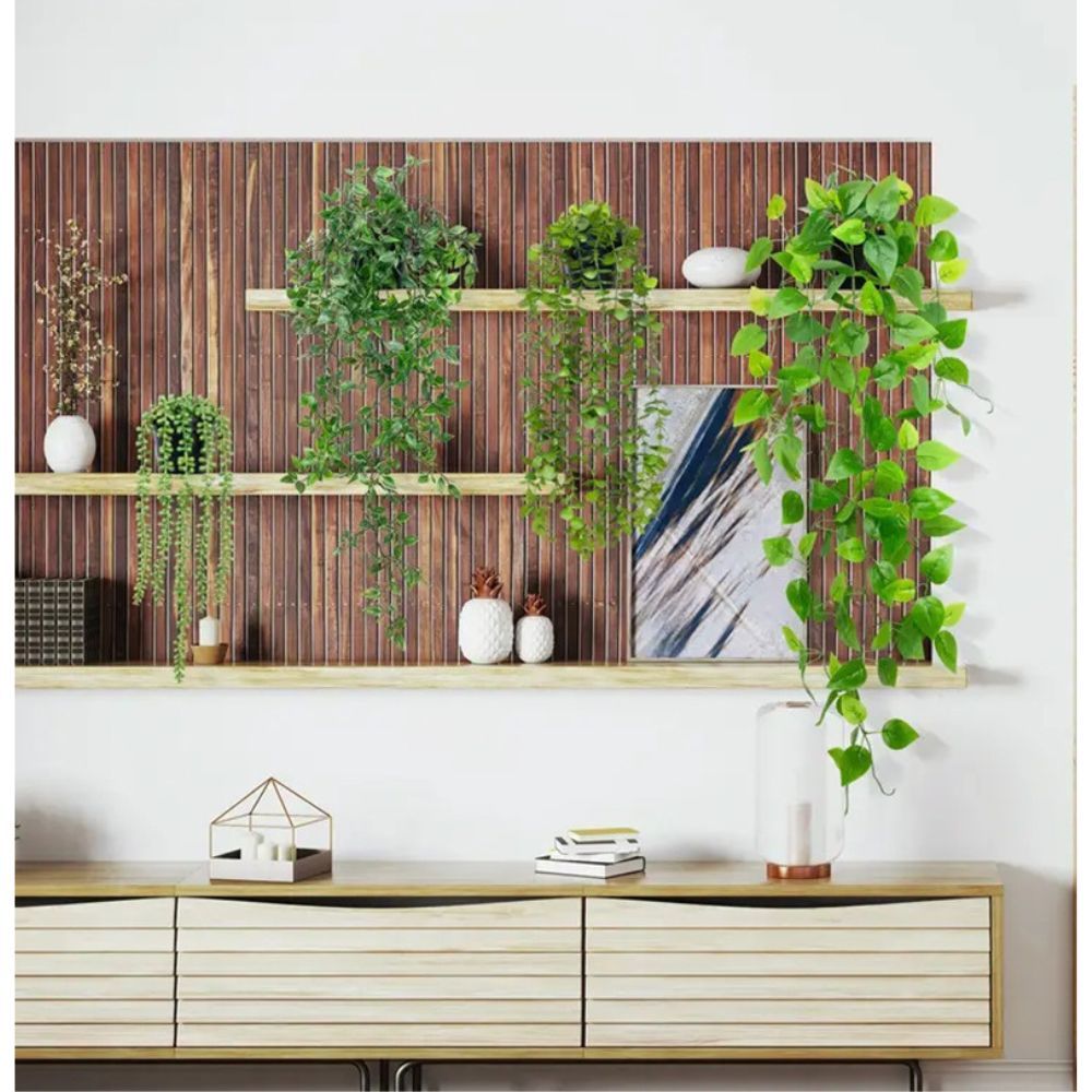 4 Pack Realistic Artificial Trailing Hanging Plants – Silver Dollar Eucalyptus, String of Pearls Succulent, Lush Boston Fern & Heart Leaf Pothos, Wall Mount Faux Greenery for Australian Coastal & Boho Home Styling
