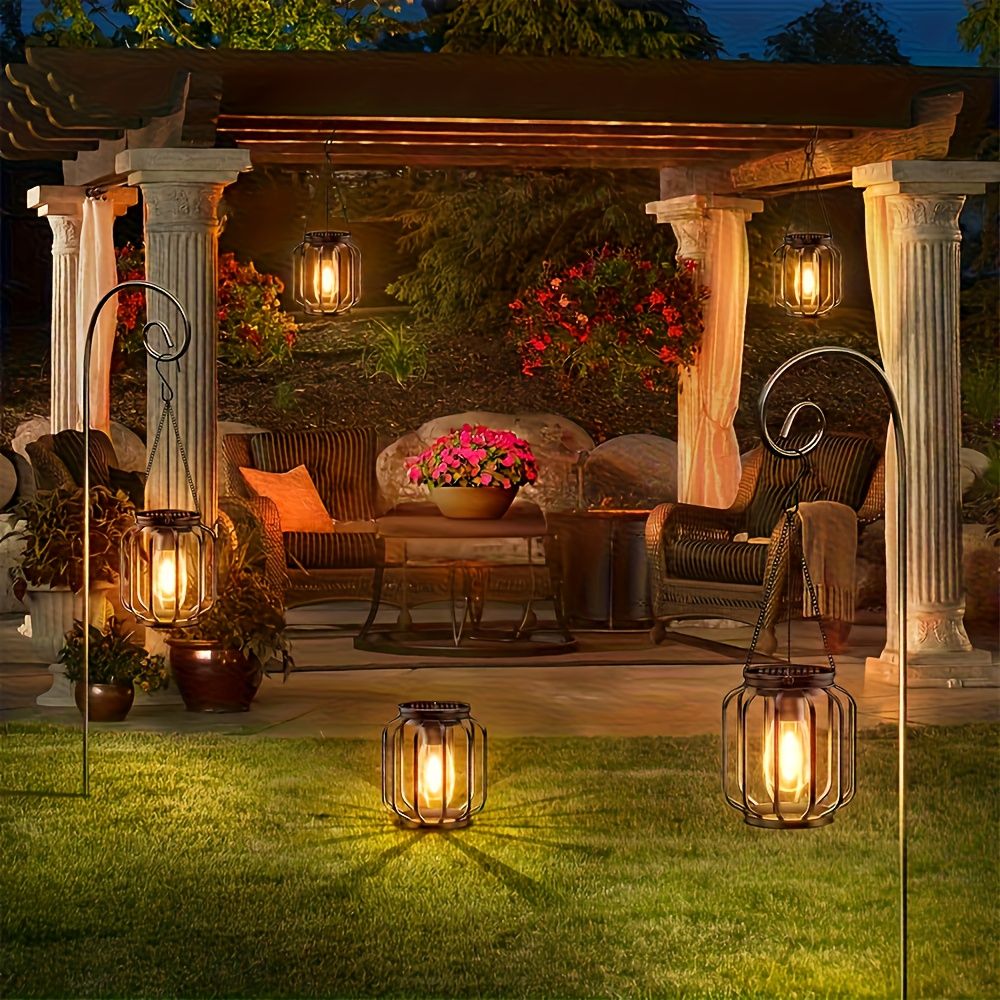 Black White Outdoor Hanging Lanterns Solar Powered Lanterns Outdoor Lighting Garden