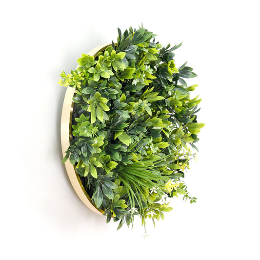 YES4HOMES Artificial Green Wall Plant Garden Panel Daffodil Smile Disc Art 50cm Grassy UV Resistant Frame