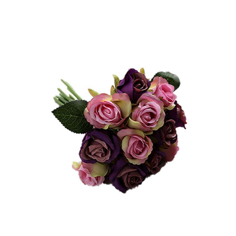 12 Heads Silk Rose Artificial Flowers Fake Bouquet - pink