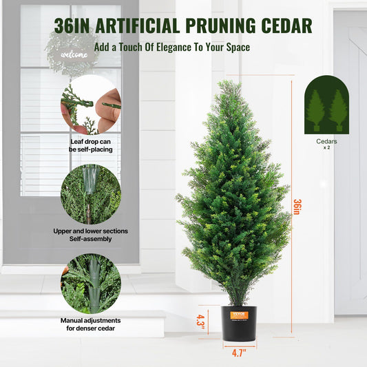 2 Pack 36 Inch Artificial Cedar Topiary Trees with Pots UV Resistant Faux Evergreen Pine Cypress Plants for Indoor Outdoor Home Decor
