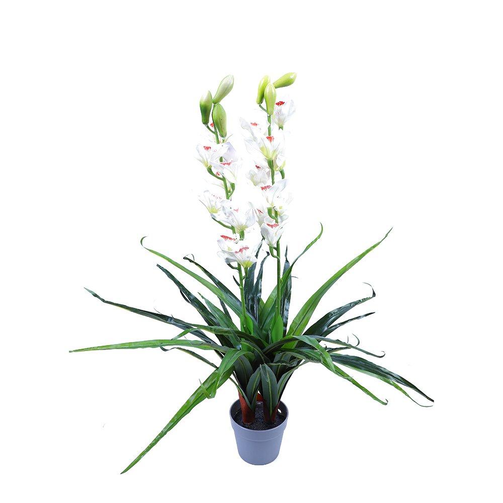 100cm Faux Artificial Home Decor Potted Cymbidium-Red/White - White