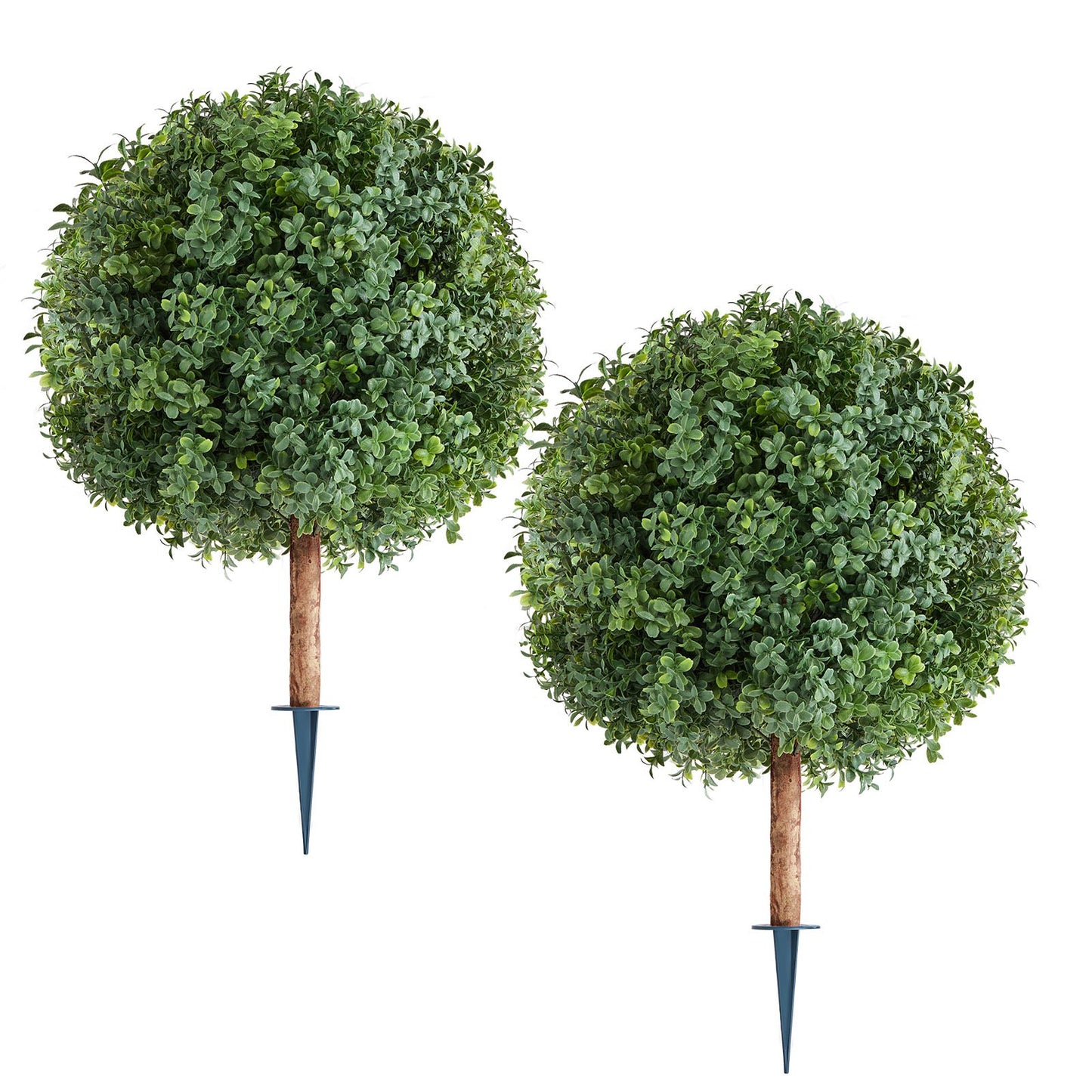 VEVOR Artificial Topiary Boxwood Trees with Ground Spike, 2 Set 686mm Faux Shrubs & Bushes Potted Plants, Fake Silk Tree Look Real for Decor Front Porch Outdoor Indoor Patio Garden Balcony Backyard