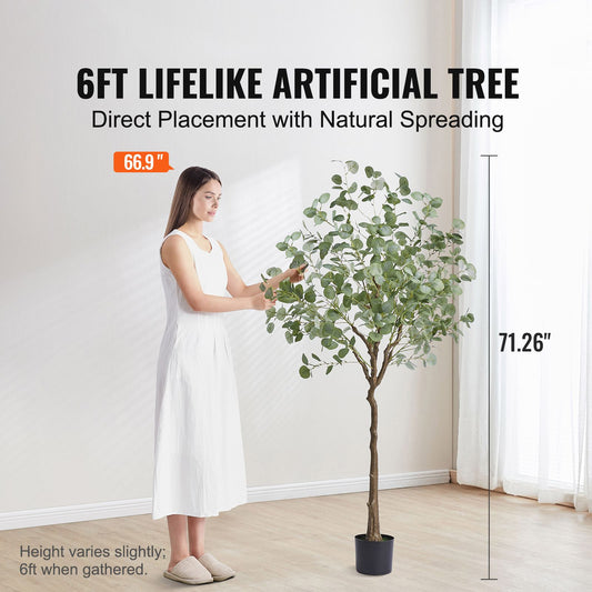 Artificial Eucalyptus Tree, 15.2cm Tall Faux Plant, Secure PE Material & Anti-Tip Tilt Protection Low-Maintenance Plant, Lifelike Green Fake Potted Tree for Home Office Decor Indoor Outdoor