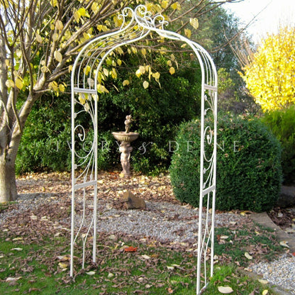 Ornate Metal Garden Arch - Distressed Cream