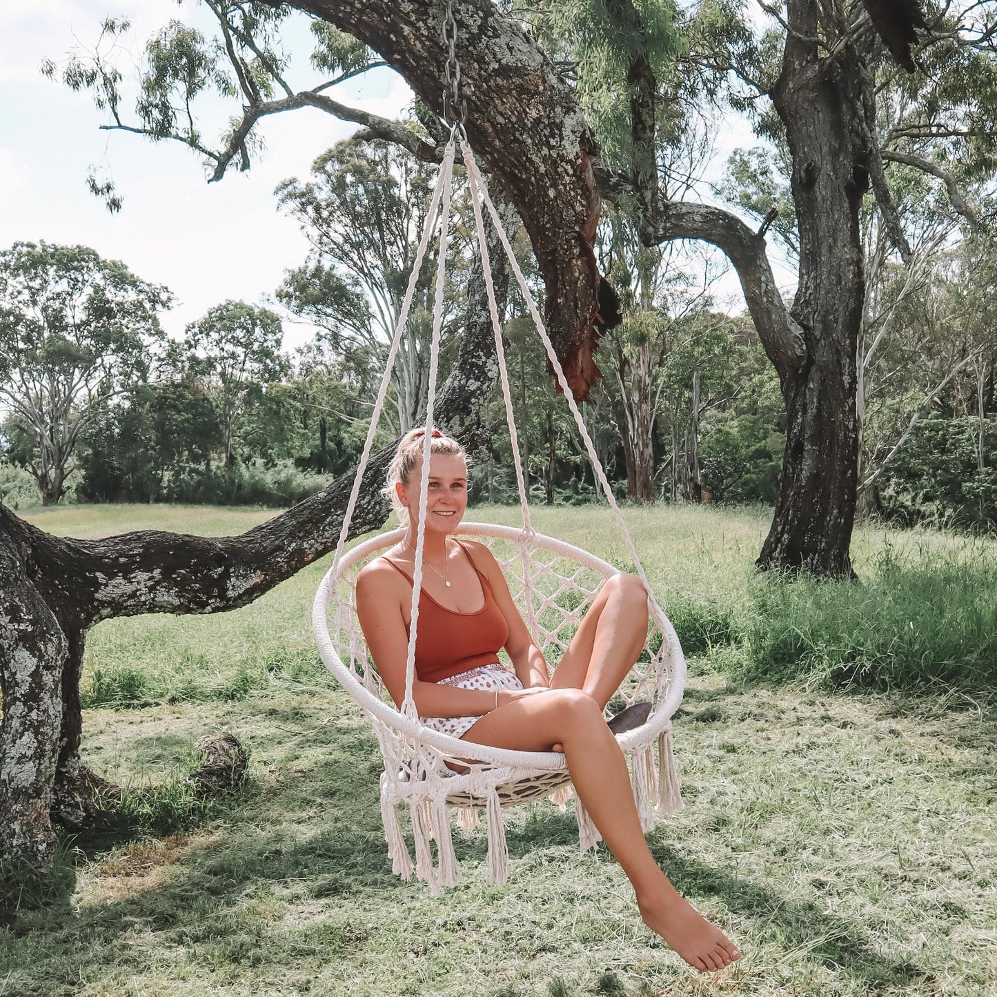 Madrid Macrame Hanging Chair Swing - Cream