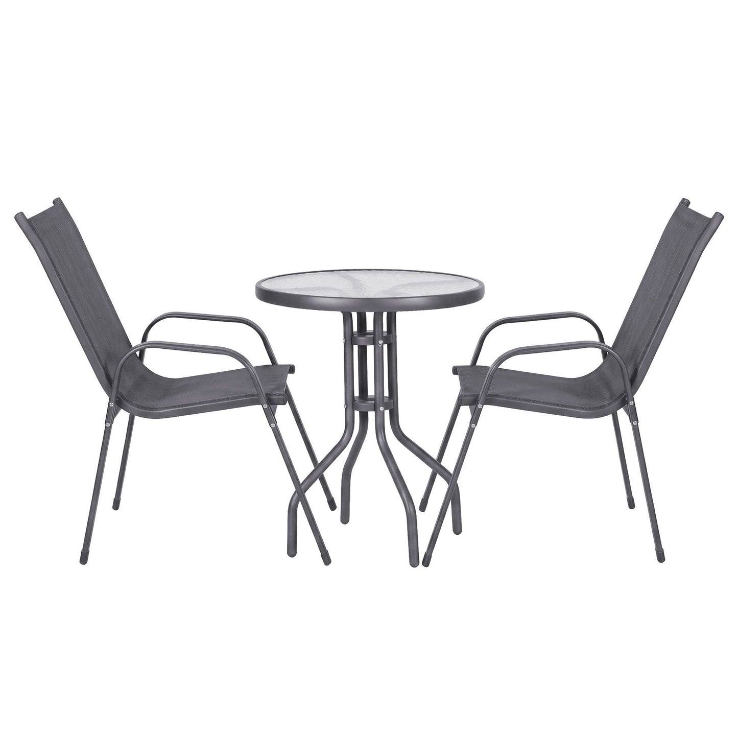 Gardeon 3PC Outdoor Bistro Set Table and Chairs Stackable Patio Furniture Grey
