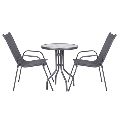 Gardeon 3PC Outdoor Bistro Set Table and Chairs Stackable Patio Furniture Grey