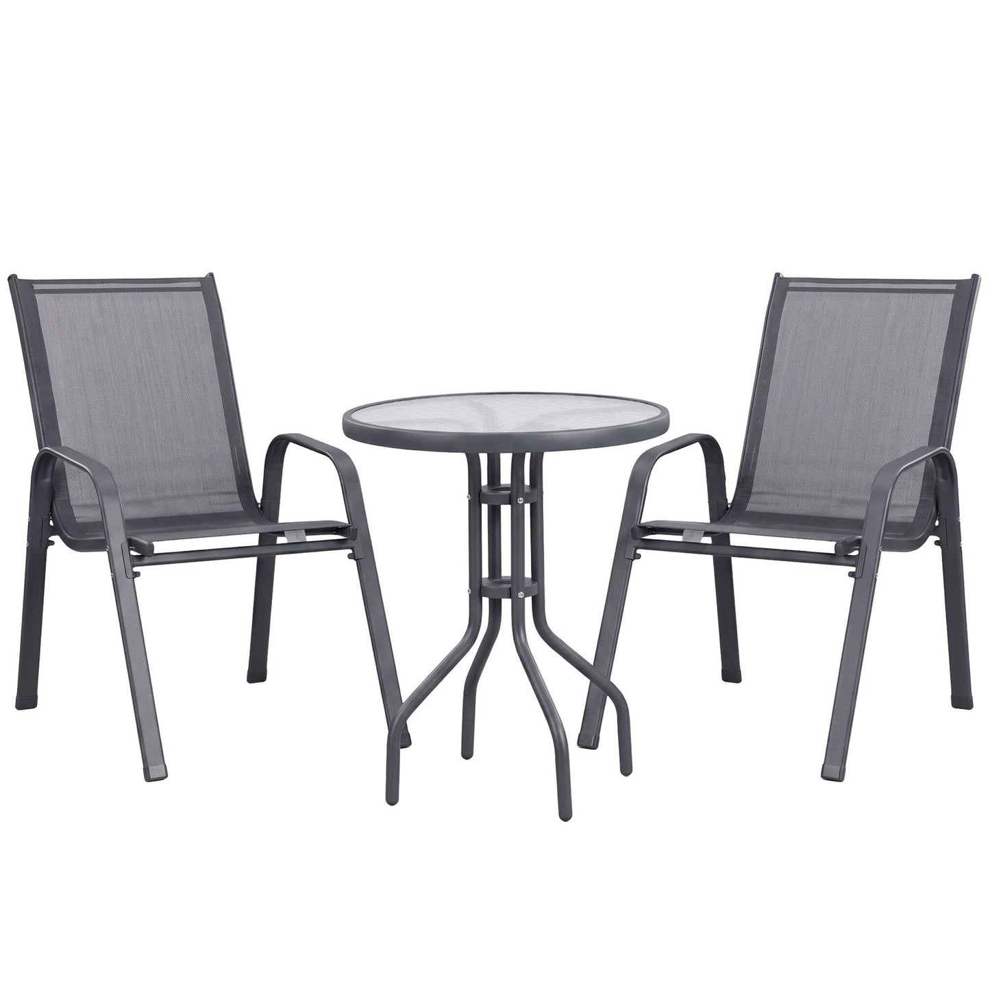 Gardeon 3PC Outdoor Bistro Set Table and Chairs Stackable Patio Furniture Grey