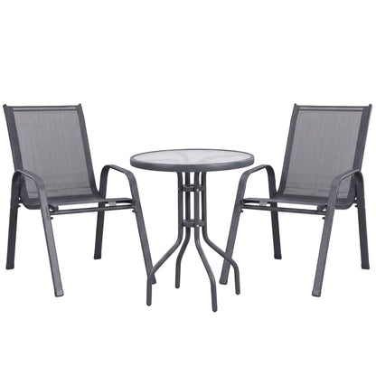 Gardeon 3PC Outdoor Bistro Set Table and Chairs Stackable Patio Furniture Grey