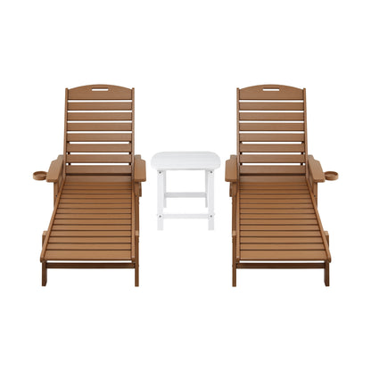 Gardeon Sun Lounge Lounger Table and Chairs Beach Chair HDPE Patio Outdoor Furniture Wheels Brown
