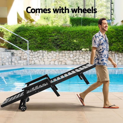 Gardeon Sun Lounge Lounger Beach Chair HDPE Patio Outdoor Furniture with Wheels Black