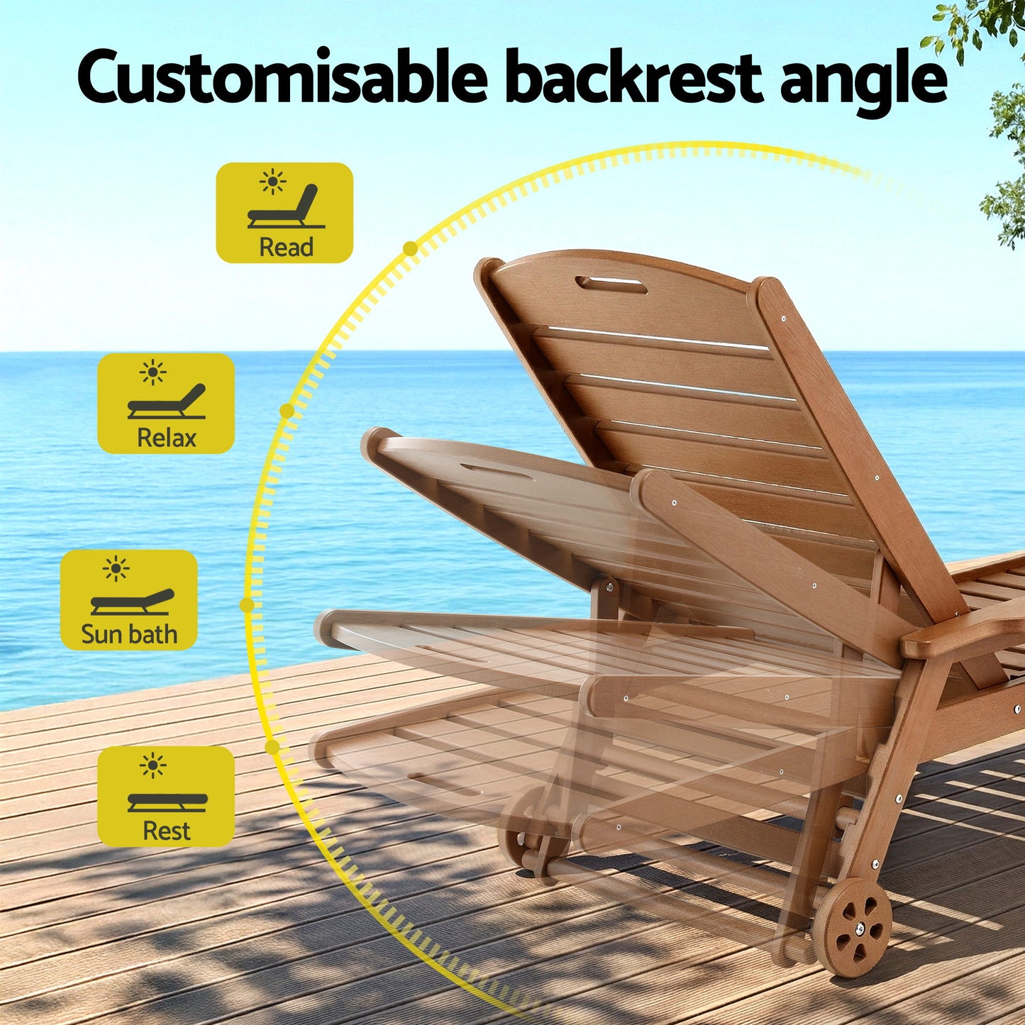 Gardeon Sun Lounge Lounger Beach Chair HDPE Patio Outdoor Furniture with Wheels Brown
