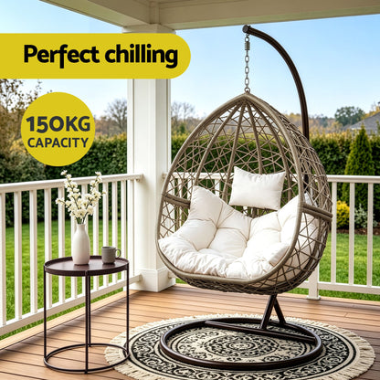 Gardeon Outdoor Egg Swing Chair Wicker Rattan Furniture Pod Stand Cushion Latte