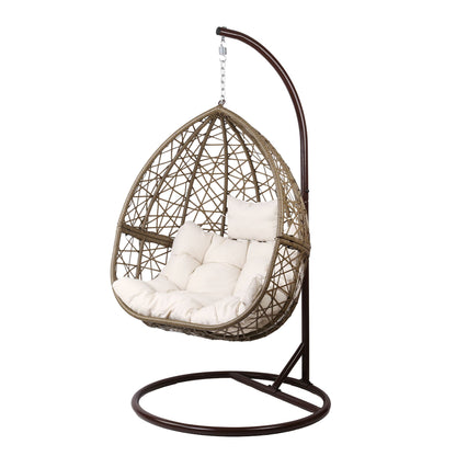 Gardeon Outdoor Egg Swing Chair Wicker Rattan Furniture Pod Stand Cushion Latte