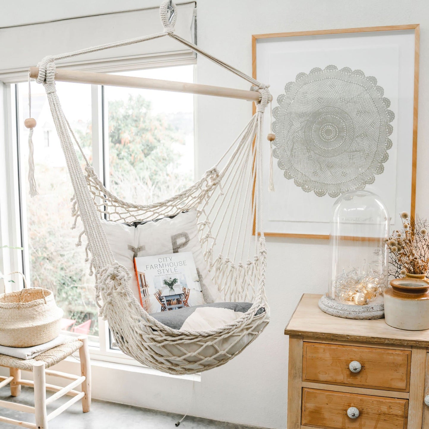 Salvador Macrame Hanging Hammock Chair - Natural
