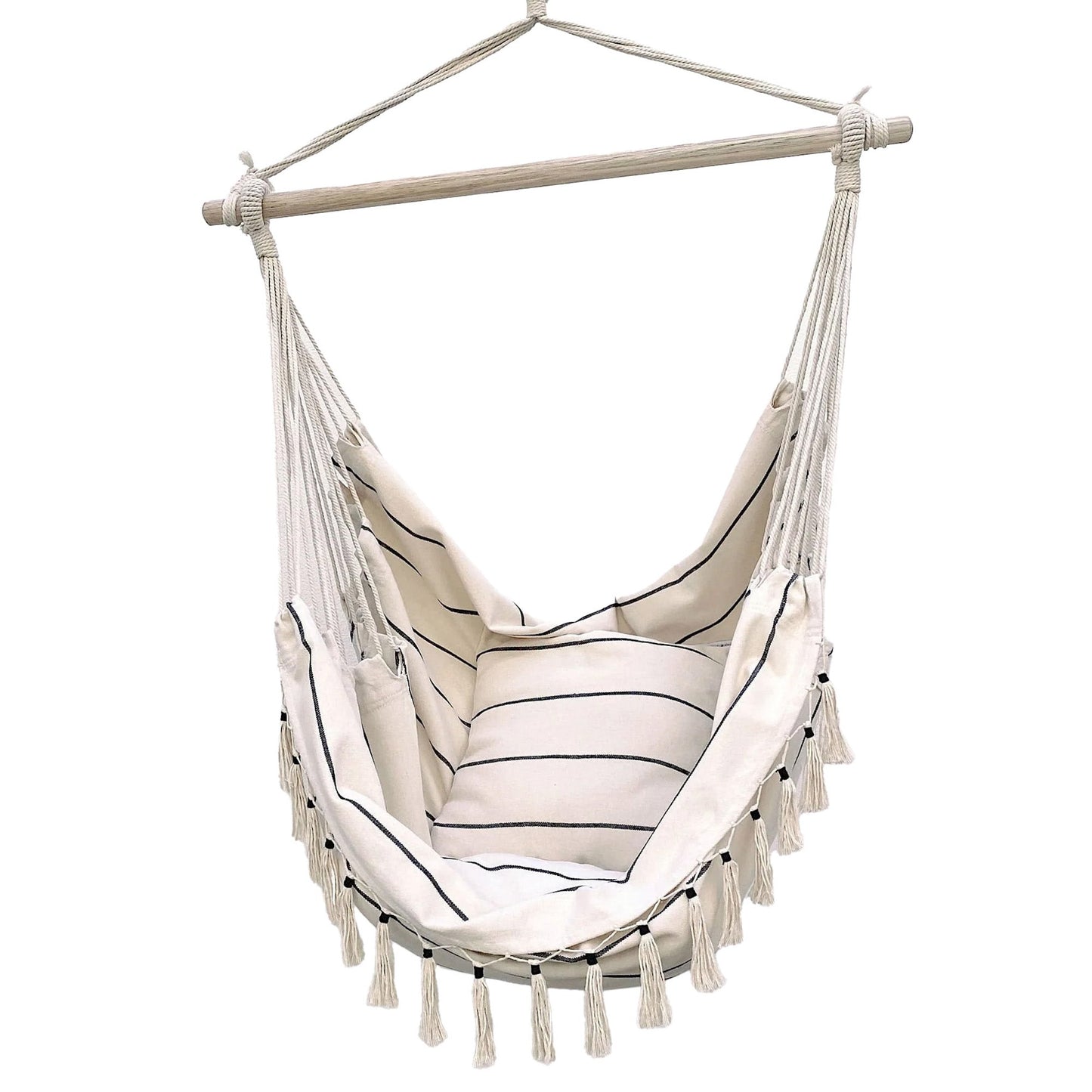 Soho Pinstripe Hanging Hammock Chair with Matching Cushions - Cream