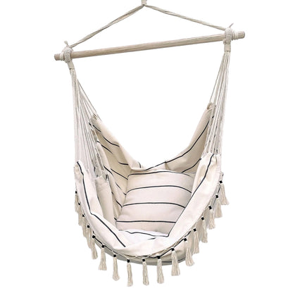 Soho Pinstripe Hanging Hammock Chair with Matching Cushions - Cream