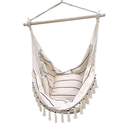 Soho Pinstripe Hanging Hammock Chair with Matching Cushions - Cream