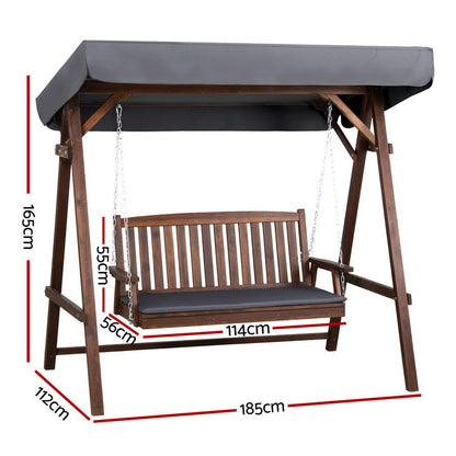 Gardeon Wooden Swing Chair Garden Bench Canopy 3 Seater Outdoor Furniture