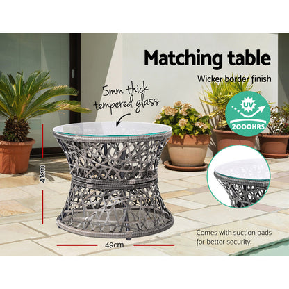 Gardeon Outdoor Lounge Setting Furniture Wicker Papasan Chairs Table Patio Grey