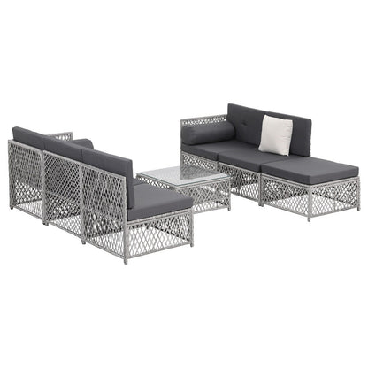 Gardeon 6 Seater Outdoor Sofa Set 7PCS Table Chair Set Garden Rattan Patio Furniture