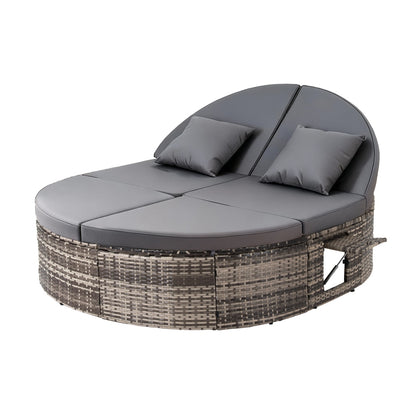 Gardeon Outdoor Day Bed Sun Lounge Setting Wicker Lounger Patio Furniture w/ Retractable Side Tray