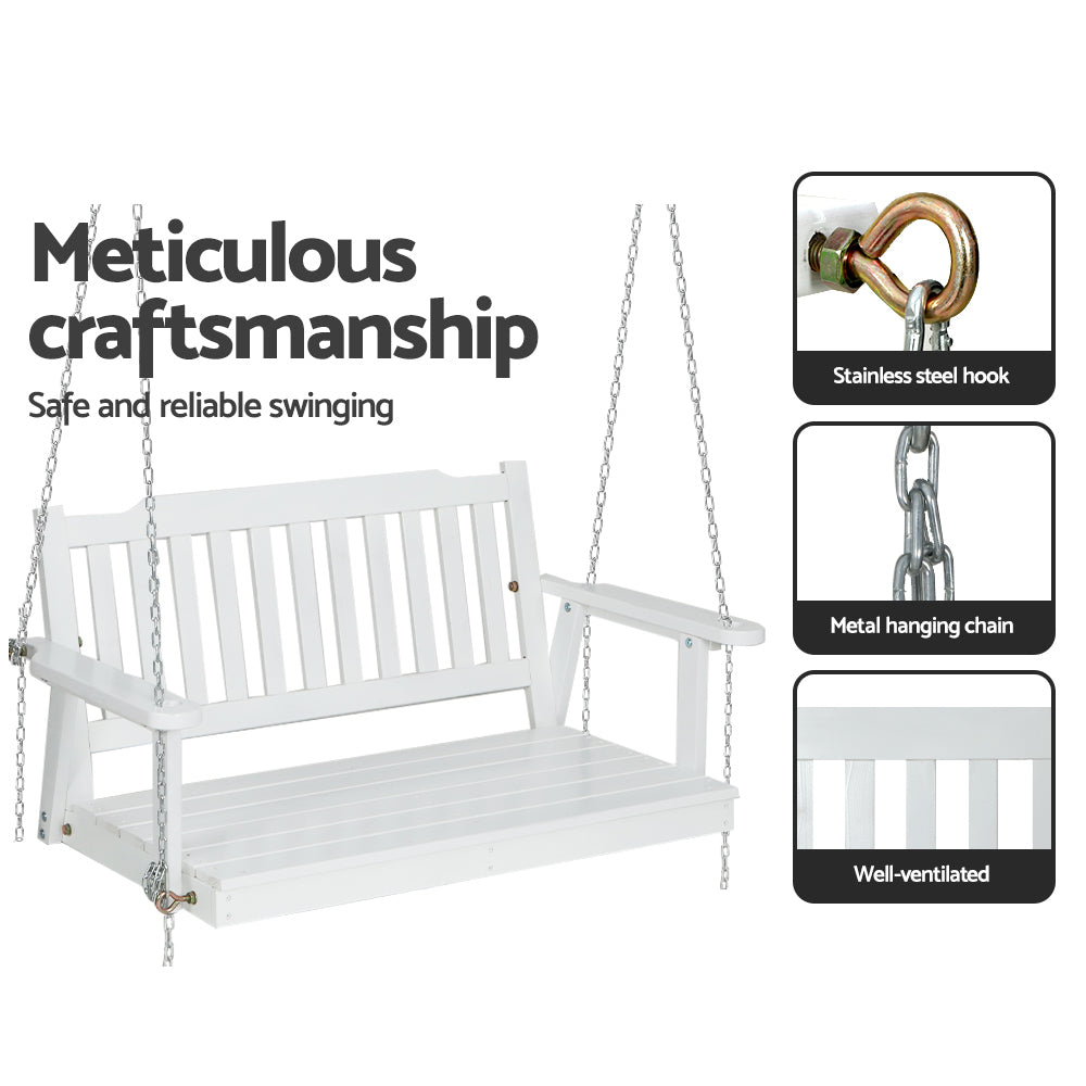 Gardeon Porch Swing Chair with Chain Garden Chair Outdoor Furniture Wooden White