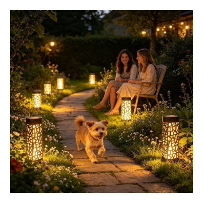 solar garden lights, outdoor waterproof lights, warm white LED pathway lights, automatic dusk to dawn lights, landscape lighting, lawn lights, patio lights, driveway lights, solar stake lights, Australian outdoor lights - Warm light - Size 6PCS
