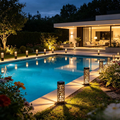 solar garden lights, outdoor waterproof lights, warm white LED pathway lights, automatic dusk to dawn lights, landscape lighting, lawn lights, patio lights, driveway lights, solar stake lights, Australian outdoor lights - White light - Size 6PCS