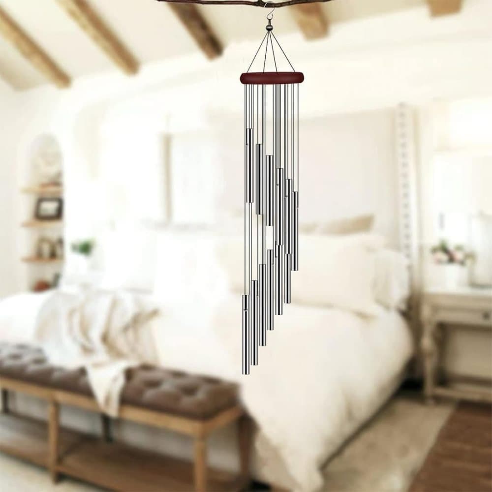 12 Pipe Metal Wind Chime, White, Decorative Loud Musical Outdoor Decor