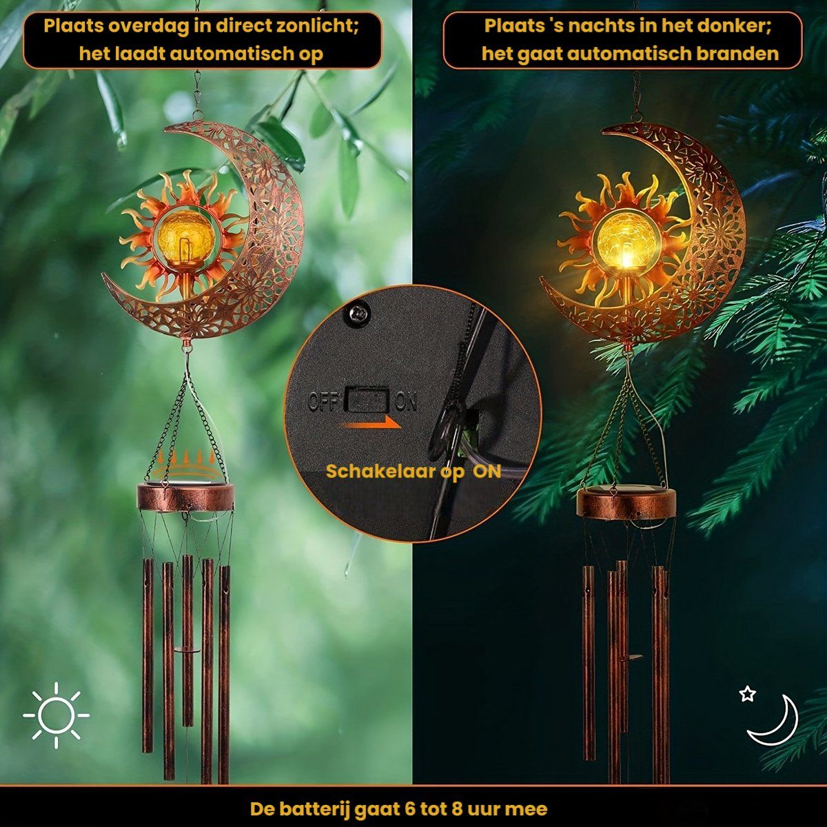 Magic Wind Chime, Solar moon and sun lighting, Outdoor lighting, Wind organ, Solar lighting, Solar garden lighting