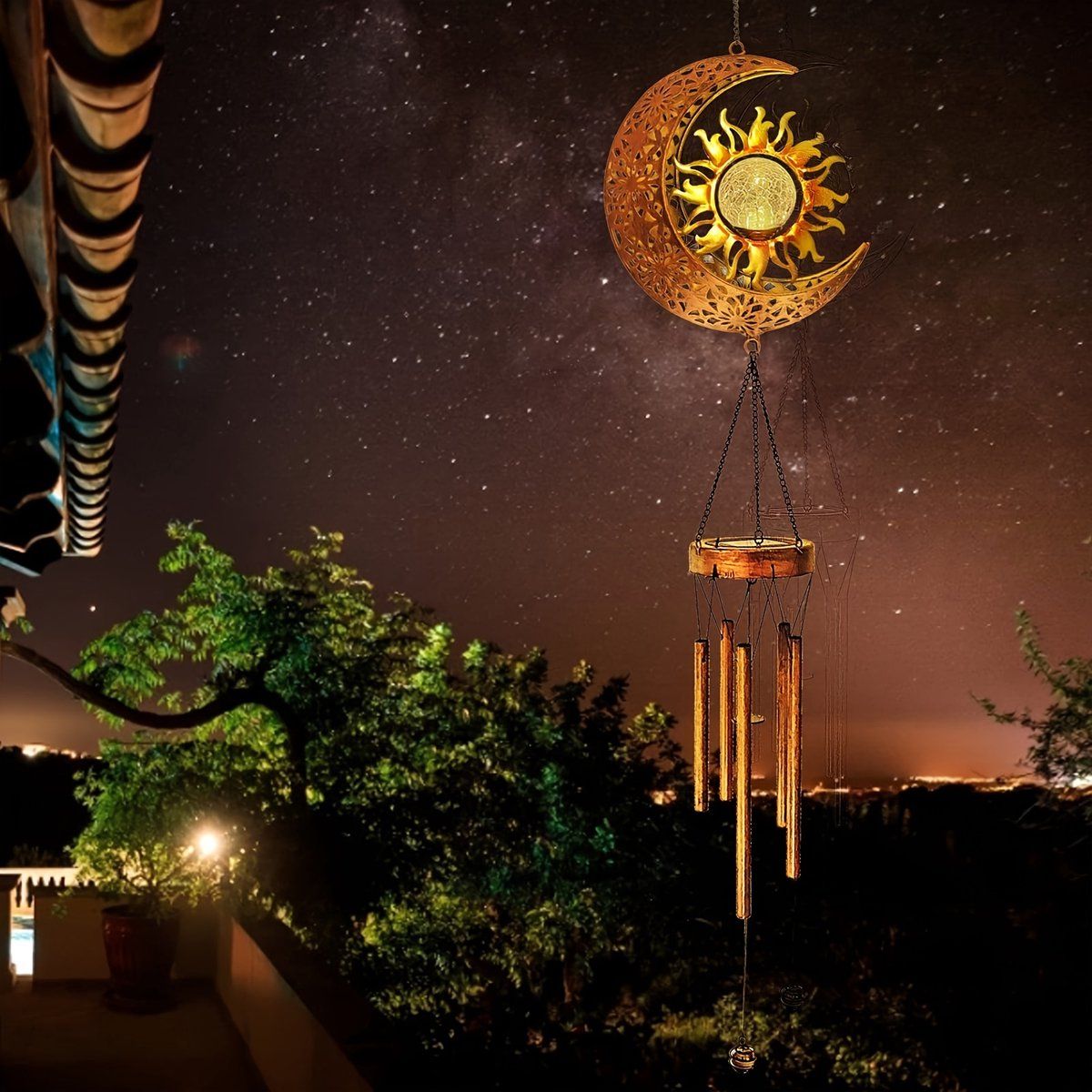 Magic Wind Chime, Solar moon and sun lighting, Outdoor lighting, Wind organ, Solar lighting, Solar garden lighting