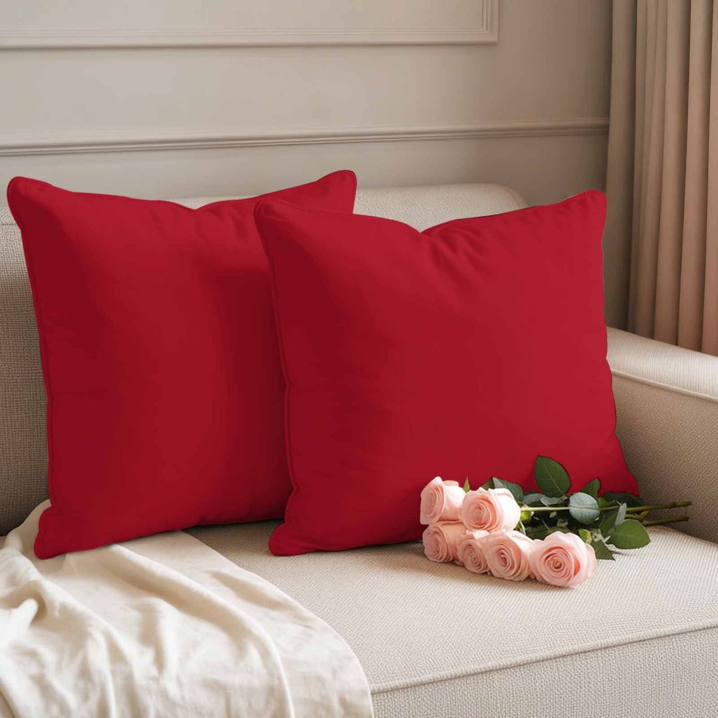 Outdoor Pillow Covers 20"x20" Set of 2, Plain Waterproof Throw Pillow Covers for Patio Furniture, Decorative Cushion Covers, Red