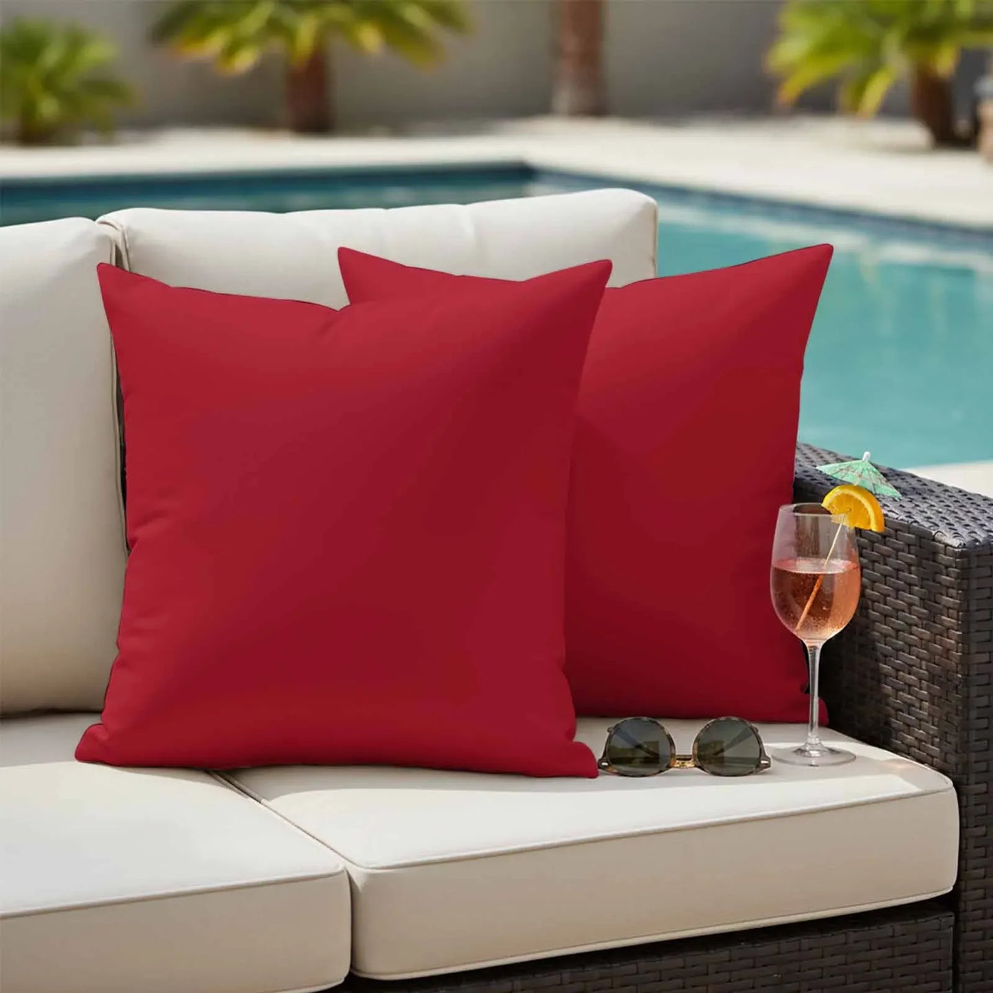 Outdoor Pillow Covers 20"x20" Set of 2, Plain Waterproof Throw Pillow Covers for Patio Furniture, Decorative Cushion Covers, Red