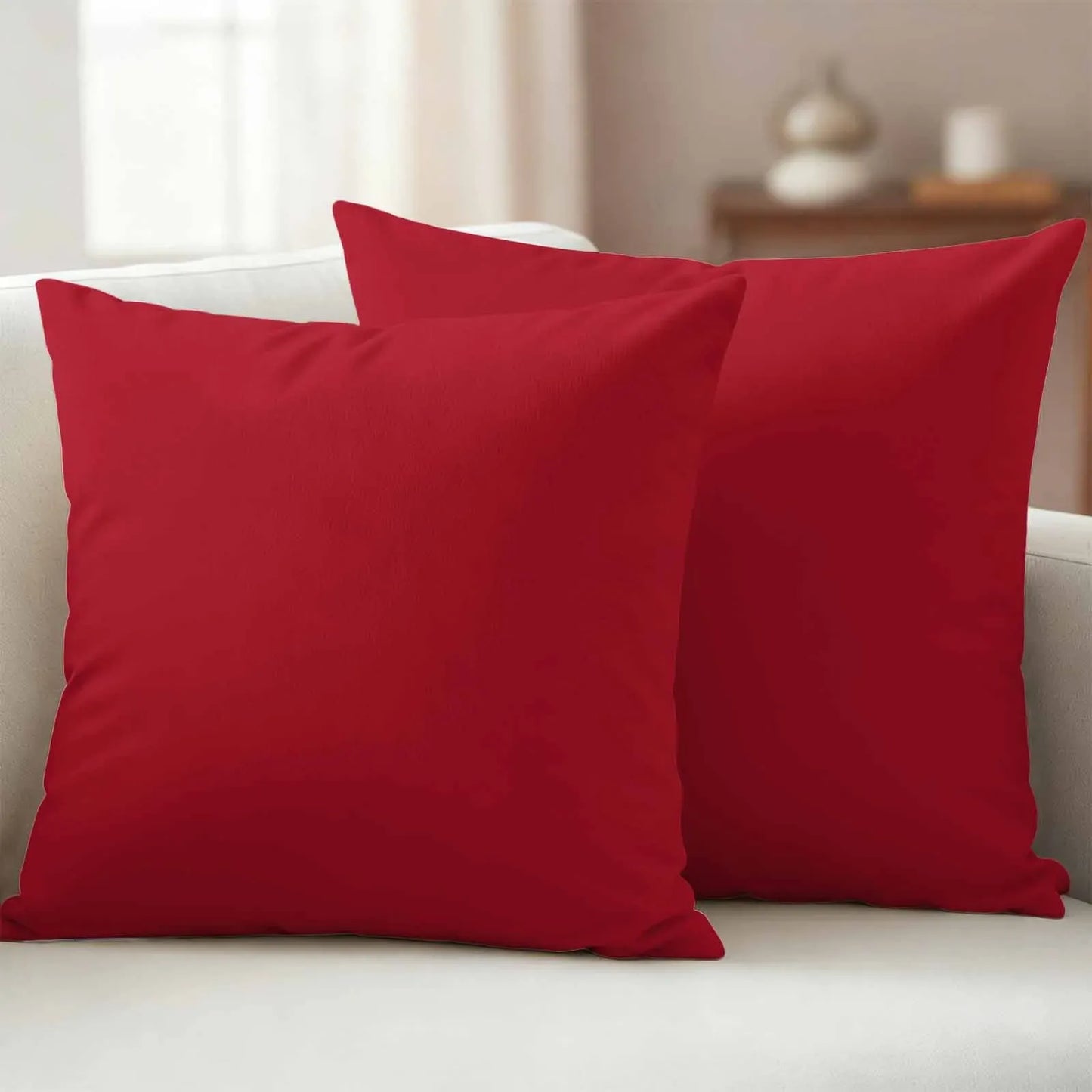 Outdoor Pillow Covers 20"x20" Set of 2, Plain Waterproof Throw Pillow Covers for Patio Furniture, Decorative Cushion Covers, Red