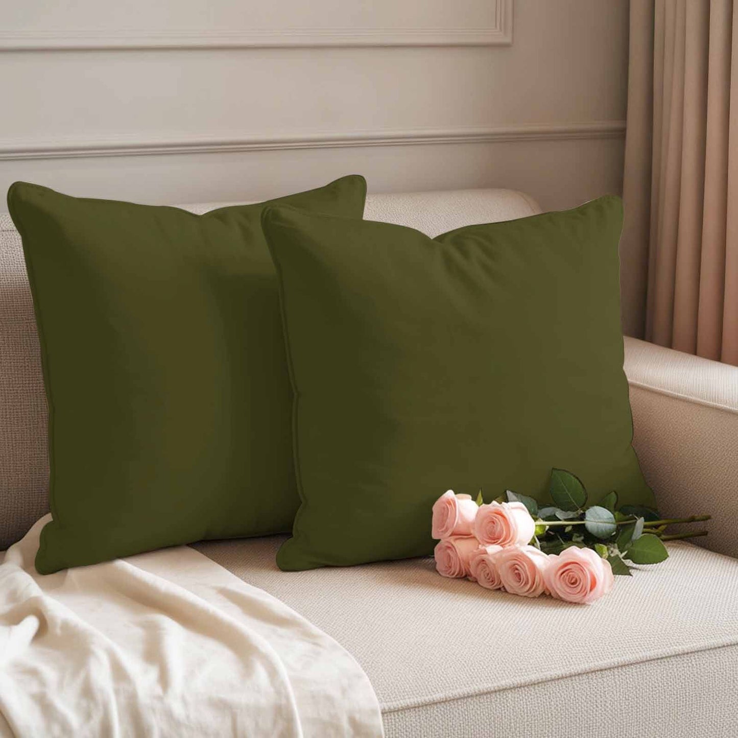 Olive Outdoor Pillow Covers 24"x24" Set of 2, Plain Waterproof Throw Pillow Covers for Patio Sofa Furniture, Decorative Cushions, Green, Olive Green