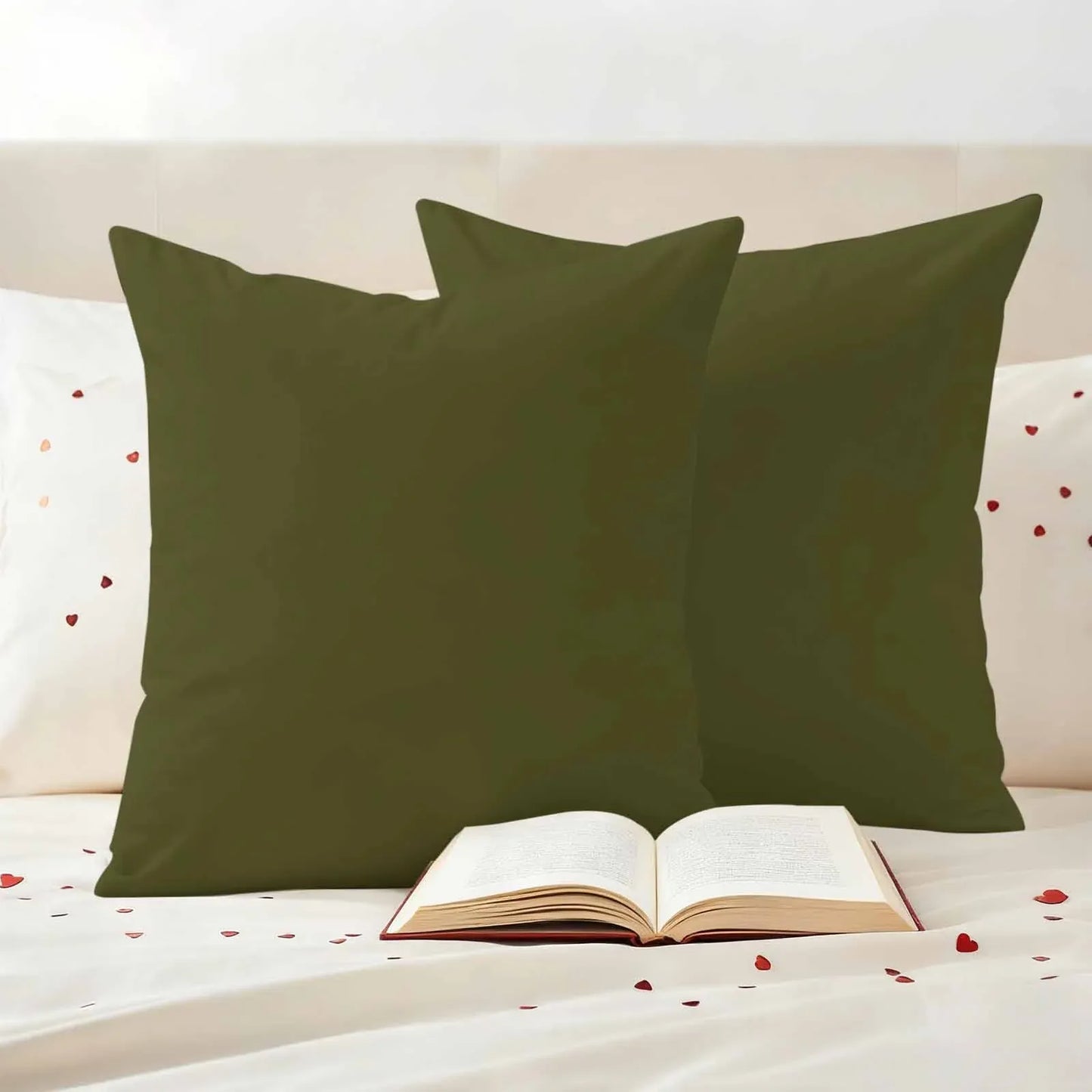 Olive Outdoor Pillow Covers 24"x24" Set of 2, Plain Waterproof Throw Pillow Covers for Patio Sofa Furniture, Decorative Cushions, Green, Olive Green