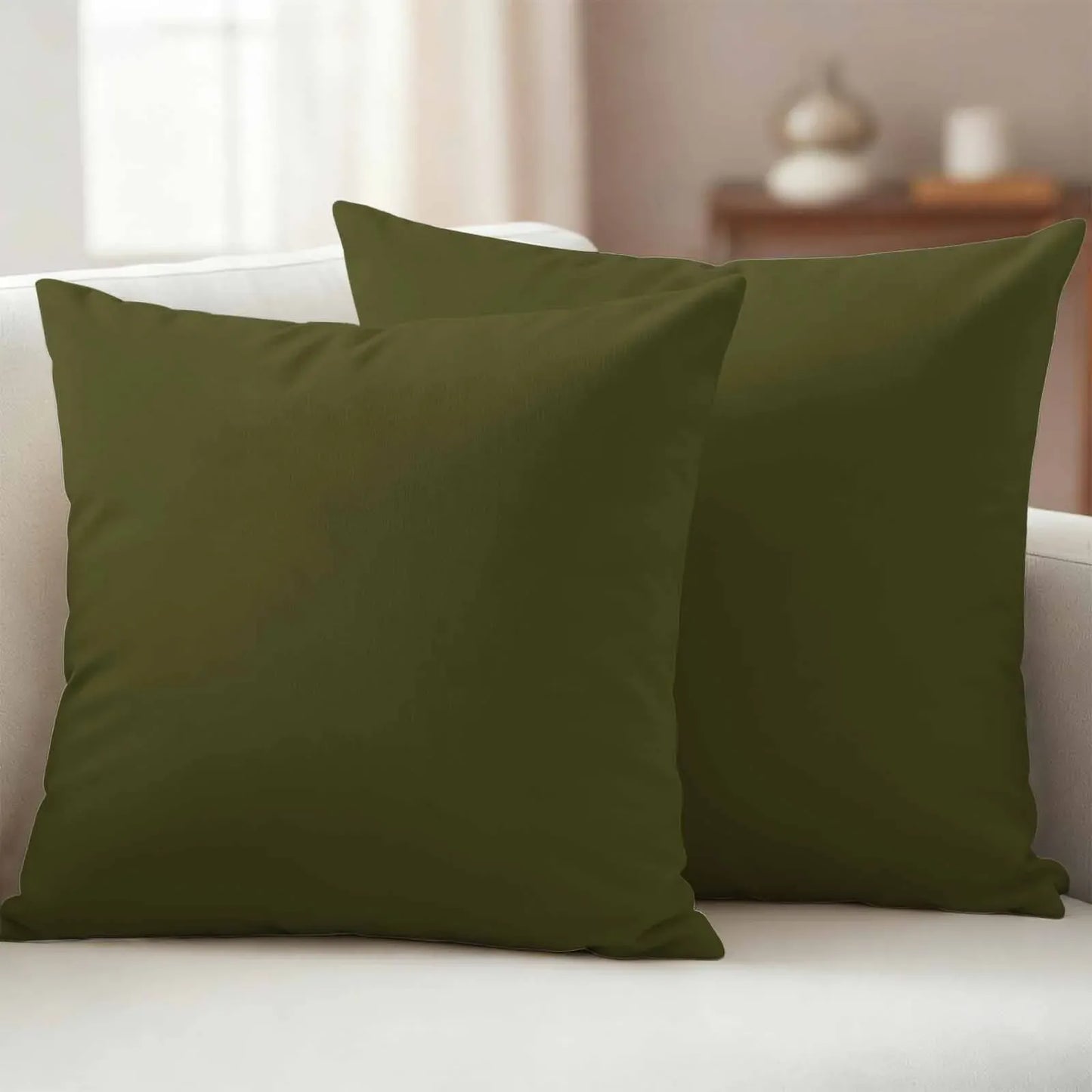 Olive Outdoor Pillow Covers 24"x24" Set of 2, Plain Waterproof Throw Pillow Covers for Patio Sofa Furniture, Decorative Cushions, Green, Olive Green