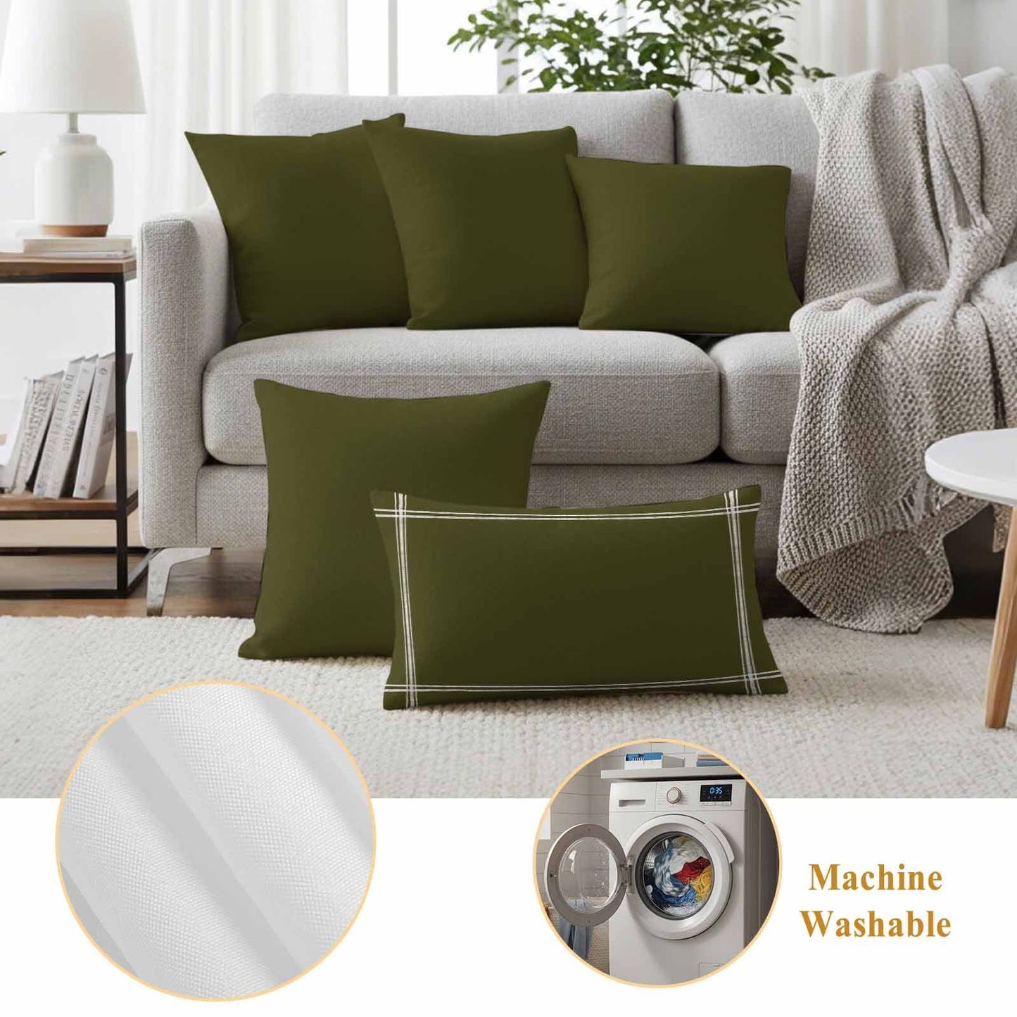 Olive Outdoor Pillow Covers 24"x24" Set of 2, Plain Waterproof Throw Pillow Covers for Patio Sofa Furniture, Decorative Cushions, Green, Olive Green