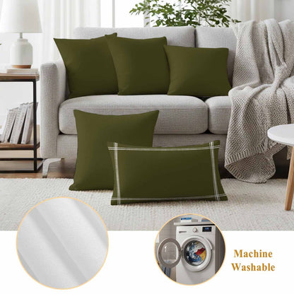 Olive Outdoor Pillow Covers 24"x24" Set of 2, Plain Waterproof Throw Pillow Covers for Patio Sofa Furniture, Decorative Cushions, Green, Olive Green