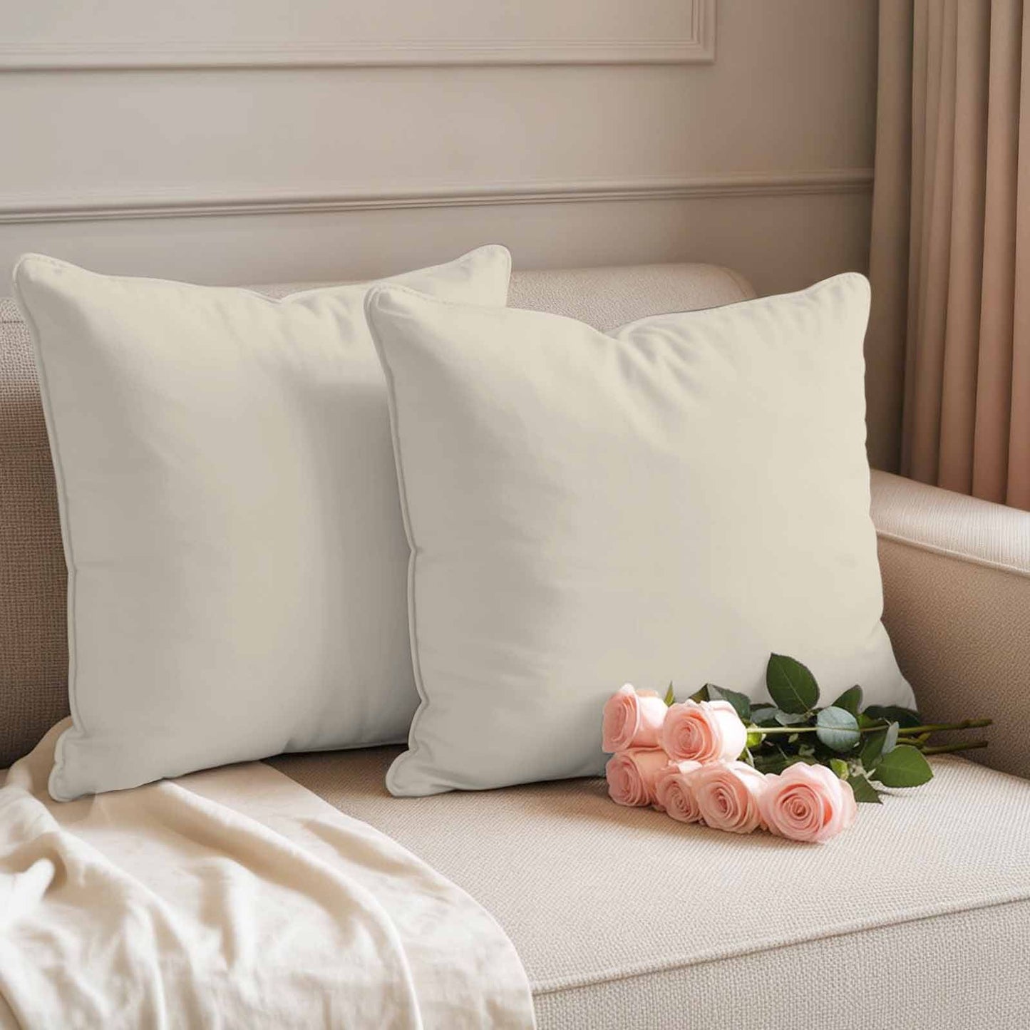 Ivory Outdoor Pillow Covers, Waterproof Decorative Throw Pillowcases Set of 2 for Patio Sofa Furniture, Ivory White